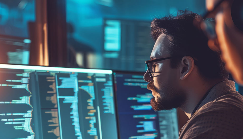 A man working at a computer screen