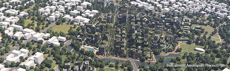 Aerial view of Bradfield City Centre artist render